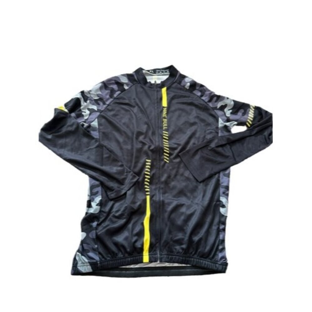 Nine Bull Bicycle Cycling Men Long Sleeve Camo Back Pockets Shirt Size XL Zip